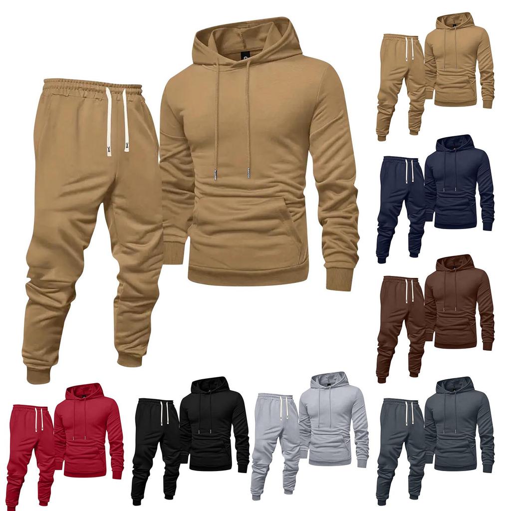 Men's Solid Color Hooded Universal Versatile Hooded Sweatshirt Sweatpants Casual Sports Suit