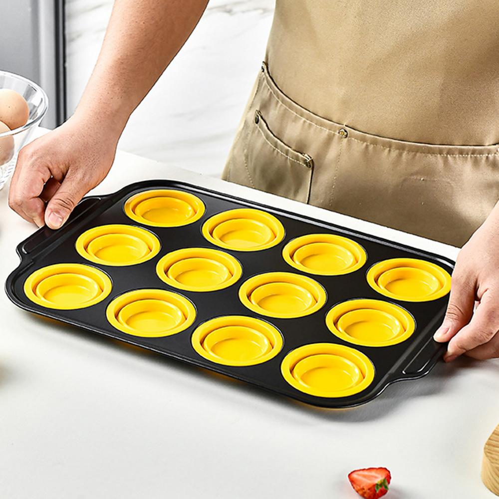 Складная круглая силиконовая форма для мини-кексов, кексов, печенья, помадки, противень с антипригарным покрытием, форма для пудинга, парового пирога, инструмент для выпечки