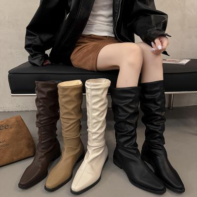 Сапоги на меху женские сапоги 2025 новые летние и осенние ретро сапоги, но ботфорты тонкие сапоги сапоги рыцаря