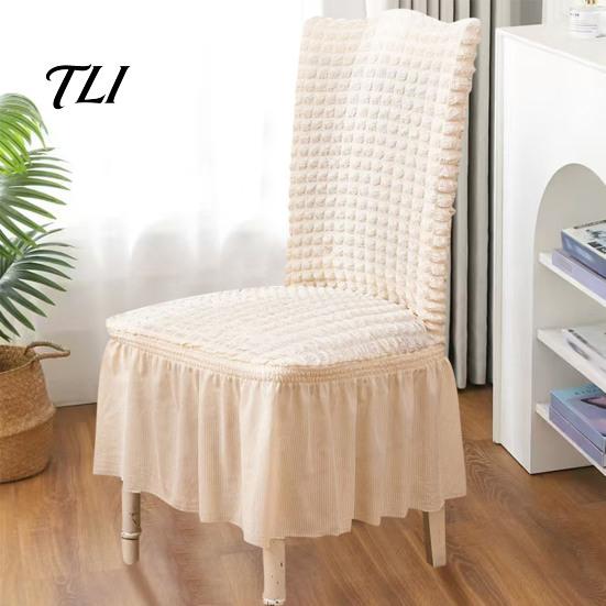 Kitchen Chair Slipcovers Cover with Skirt, Stretchable Armless Slipcover, Bubble Dining Covers Texture, Machine Washable Protector for Protective