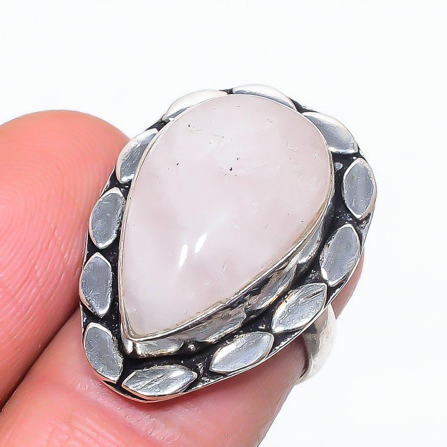 Кольцо из серебра 925 пробы с натуральным розовым кварцем, размер 6 G2N92