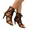 Fashion Female Shoes Leopard Print 2025 Peep Toe Women's Sandals Mesh Ankle Boots High Heel Fishnet Boot Ladies Lace Latin Dance Shoes