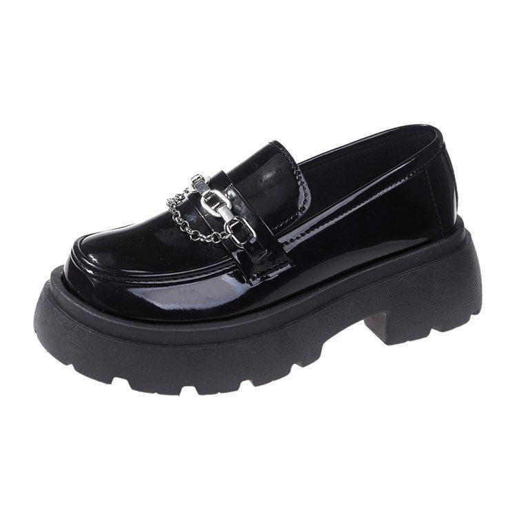 Лоферы на платформе женские 2024 года новые круглые туфли с одной педалью ретро маленькие кожаные туфли британские толстые каблуки одинарные туфли