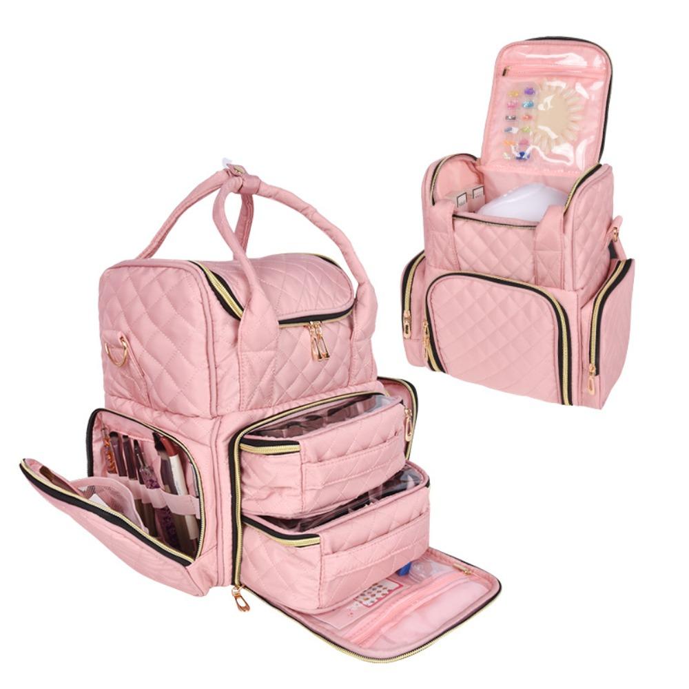 2026 New Large Capacity Nail Polish Makeup Bag 2-Layer Nail Art Organizer Tote with Detachable Storage Box Shoulder Hand Carry