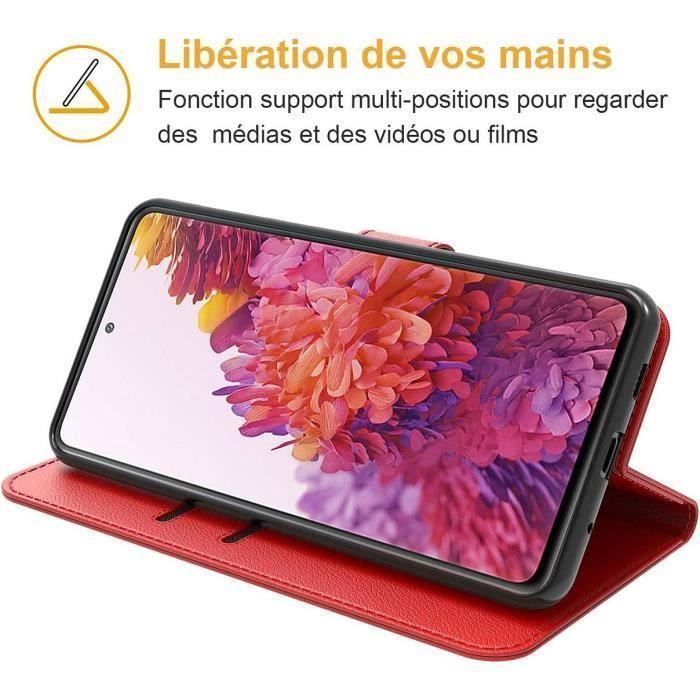 Coque de Protection - PROSHOP - pour Samsung S20 Ultra - Rouge - Effet Cuir - Anti-Choc 360°- 2 Verres Trempés