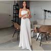 Women's White Strapless Backless Slit Dress with Irregular Pleats and Waist Cinching Design Versatile and Elegant Women's Dress for Daily Wear