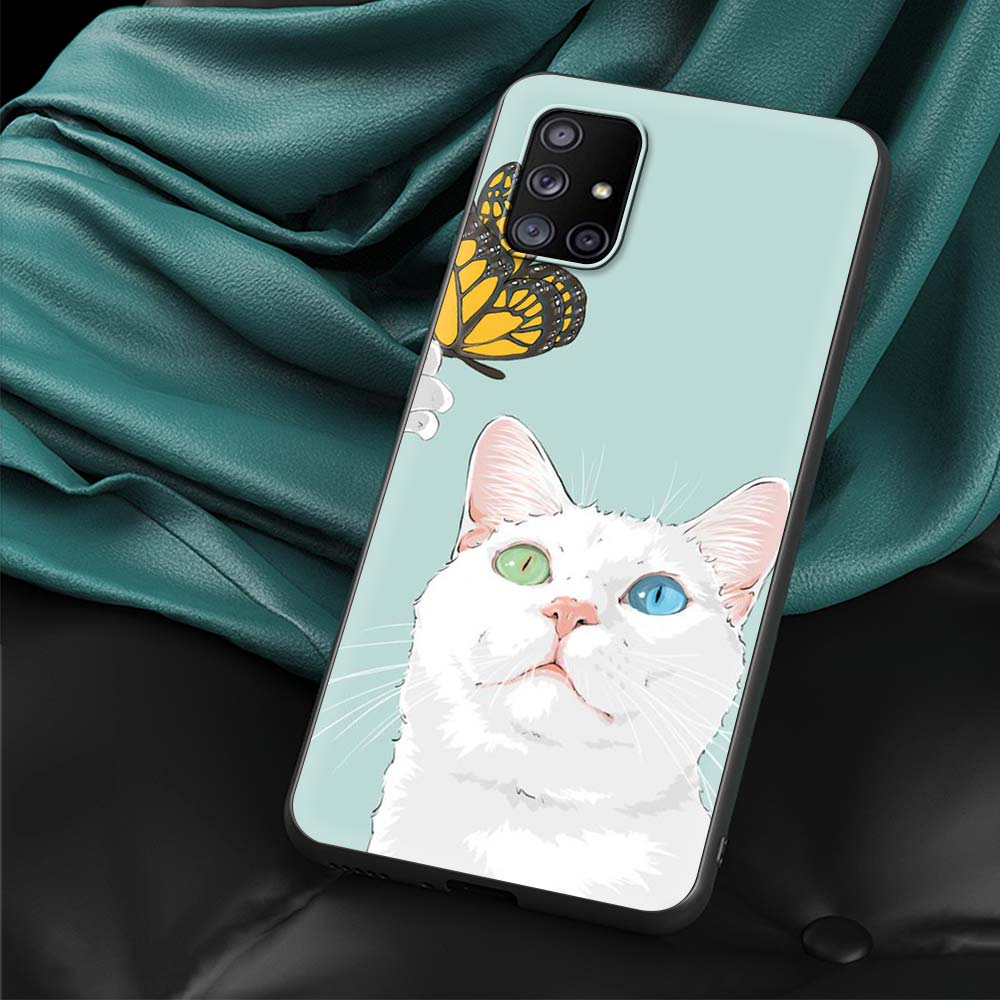 Забавный чехол для телефона с котенком и кошкой для Samsung Galaxy A51 A71 A21S A03s A13 A33 A53 A11 A31 A52 A41 A32 5G A01, черный силиконовый чехол