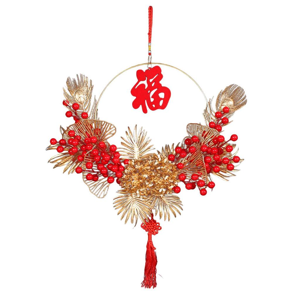 Spring Festival Decor Red Berries Flower Wreath Chinese New Year Decorations 40cm