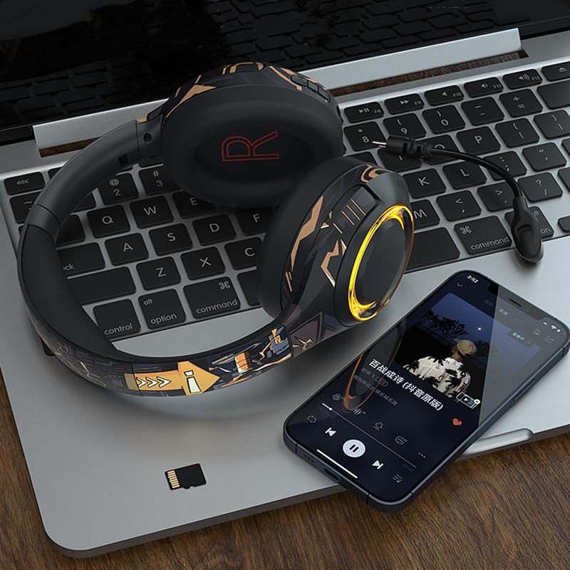 Беспроводные наушники Bluetooth 5.1 с шумоподавлением, игровая гарнитура с HD-микрофоном, светящаяся гарнитура, поддержка наушников TF Play для игрового ноутбука