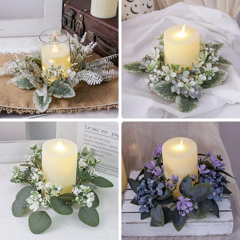 1PC For Candlestick Garland Wreath Artificial Greenery Wreath Fake Leaves Candle Ring Vintage