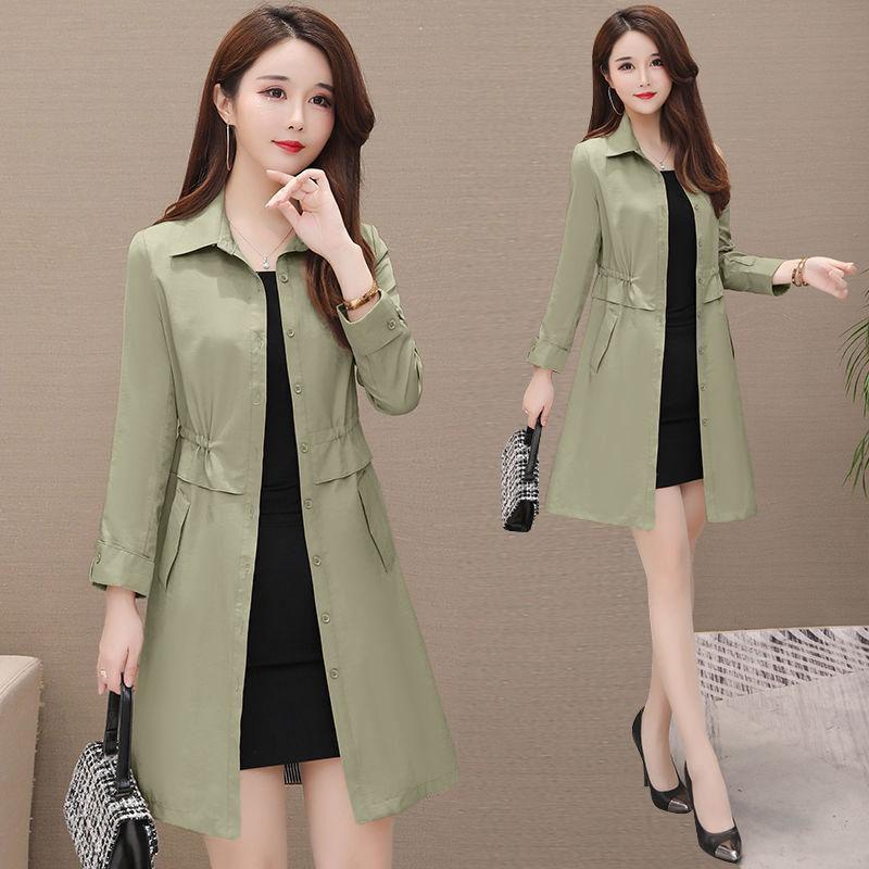 Spring and Autumn Windbreaker Mid-length Double Style Solid Color Slim-fitting Waist Large Size Slimming All-match Jacket Women