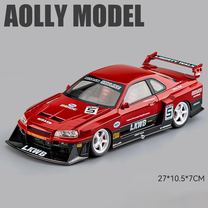 ABE4 1:18 Ниссан GTR R34 Скайлайн S15 LBWK Литой Модель Автомобиля Со Звуком и Светом Машинка на Оттяжке Детская Игрушка Коллекционные Предметы Подарок на День Рождения Игрушка