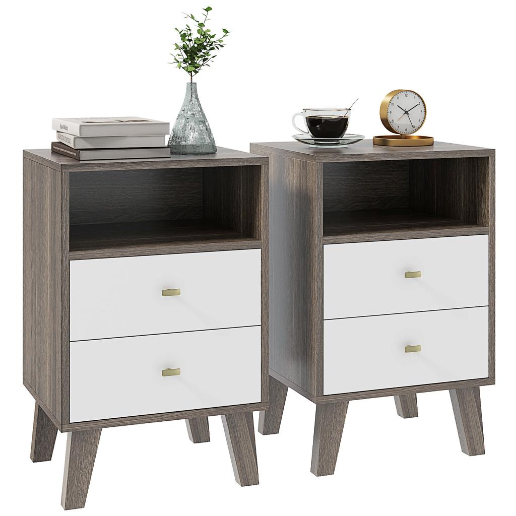 Industrial-Scandinavian Mix Bedside Table, with Drawers and Shelf