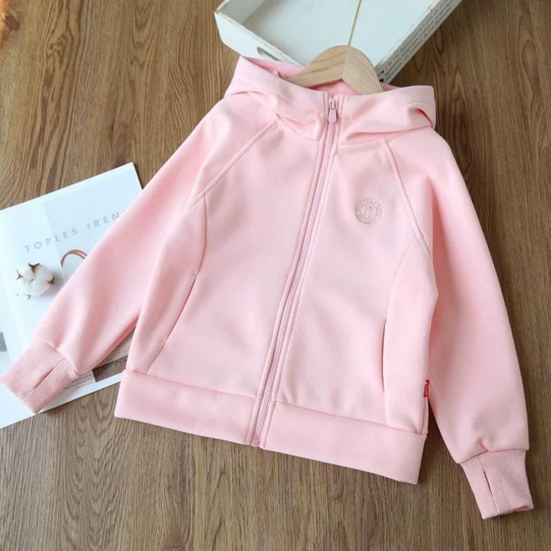Girls' Simple Hooded Jacket: Solid-Color Spring/Fall Children's Cardigan Sweatshirt