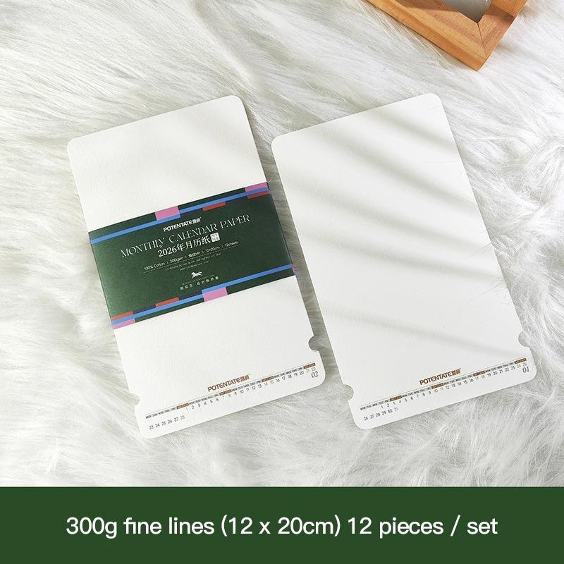 Cotton 2026 Monthly Calendar Fine/Medium Grain for Hand-Painted Diy Oil Pastel 300G Blank Watercolor Paper Desk Yearly Calendar