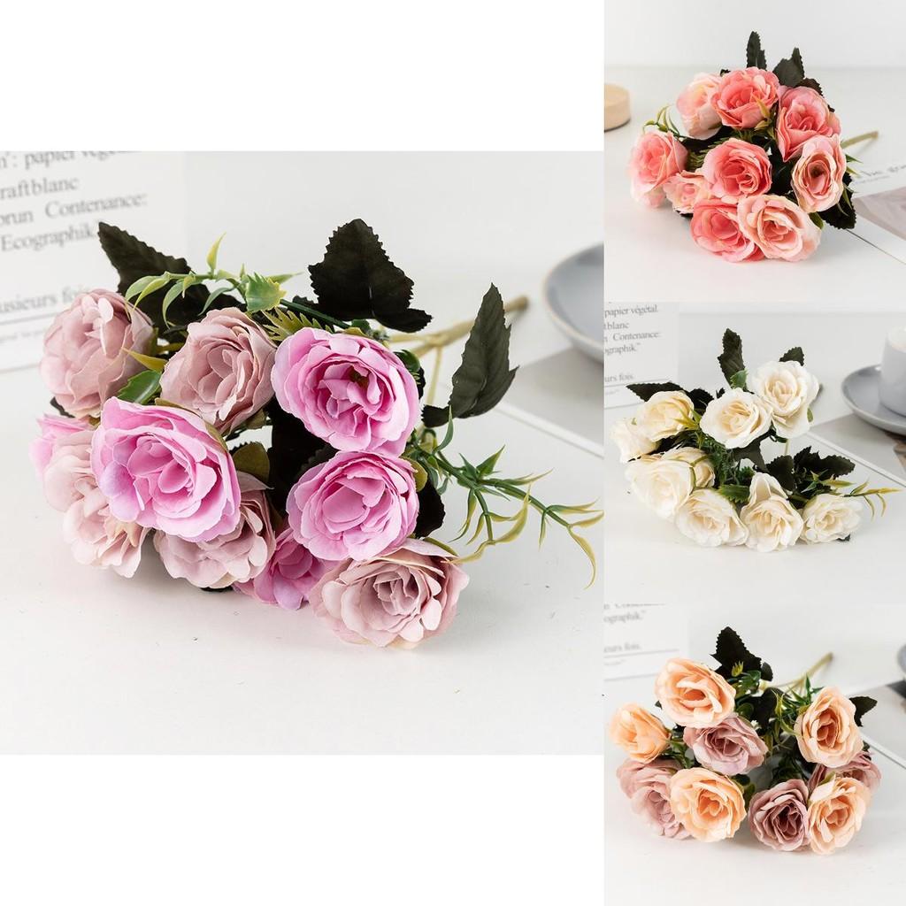 Romantic Rose Flower Bouquet Fake Silk Floral Decor For Wedding And Home
