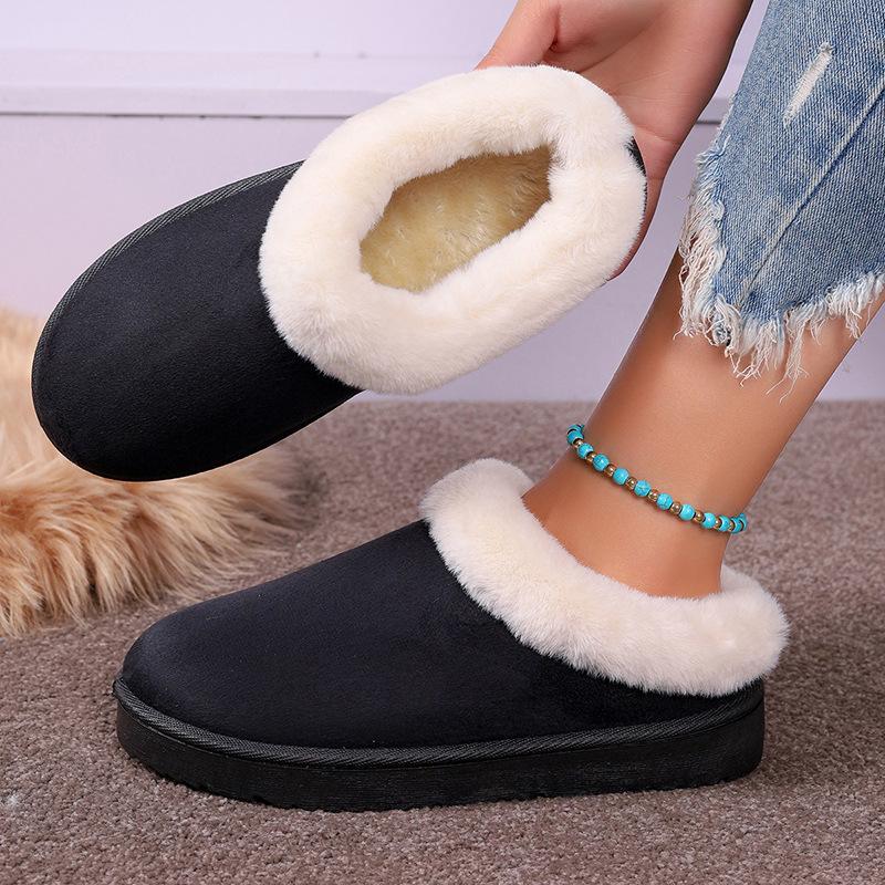Женские зимние ботинки большого размера с круглым носком и толстой подошвой, повседневные короткие ботинки из толстого бархата, теплые, с ленивым носком, хлопковые туфли, однотонные, 36-42