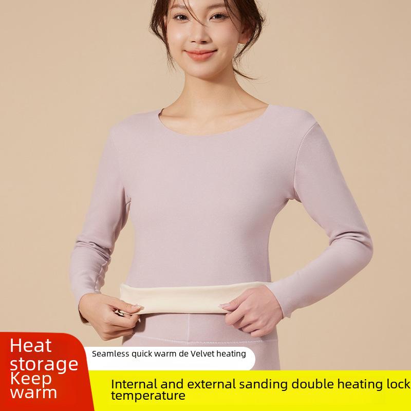 Женское немецкое бархатное бесшовное термобелье: Самонагревающаяся, теплая рубашка из плотного бархата с длинным рукавом для осени/зимы, большой размер.