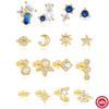 Classic S925 Sterling Silver Colored Geometric Gemstones Star Moon Saturn Opal Fashion Versatile 4 Set Stud Earrings