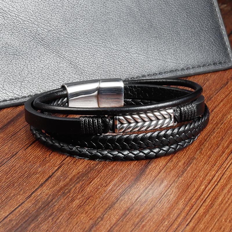 Retro Real Leather Rope Braided Bracelet Magnetic Clasp Multi-layer Men's Personalized Leather Wrist Bracelet Jewelry