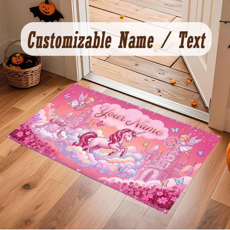 Mountain Landscape Theme Crystal Velvet Floor Rug Personalized Custom Name Text Warm Carpet Home Decoration