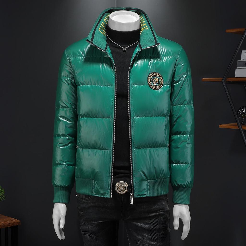 European Station 2025 Men's Winter Down Jacket - 90% White Duck, Stand Collar, Embroidered, High-Quality Trendy Style Outerwear.