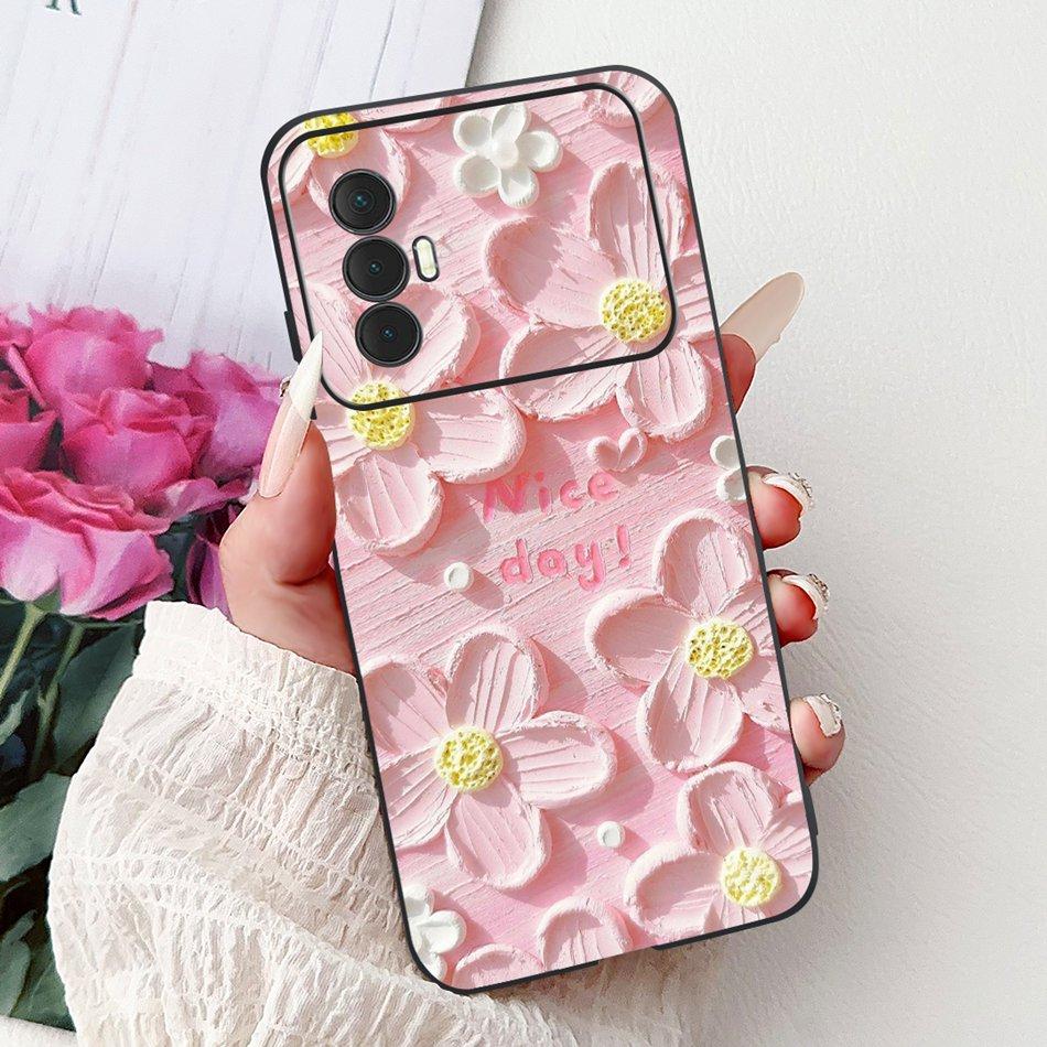 For Tecno Spark 8 Pro 8T 8P Elegant Floral Cat Phone Case For Tecno Spark8 8T 8P 8Pro Black Silicone Soft TPU Cases Bumpers