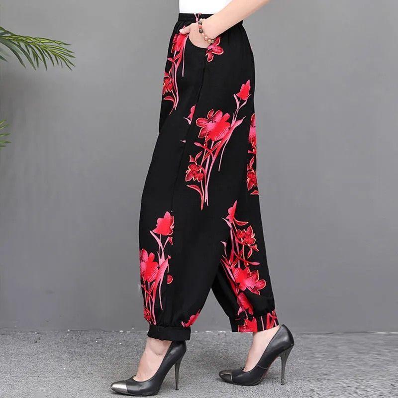 Wide-leg Plus Size Bloomers Spring and Summer Casual Pants Middle-aged and Elderly High-waist Anti-mosquito Loose Trousers