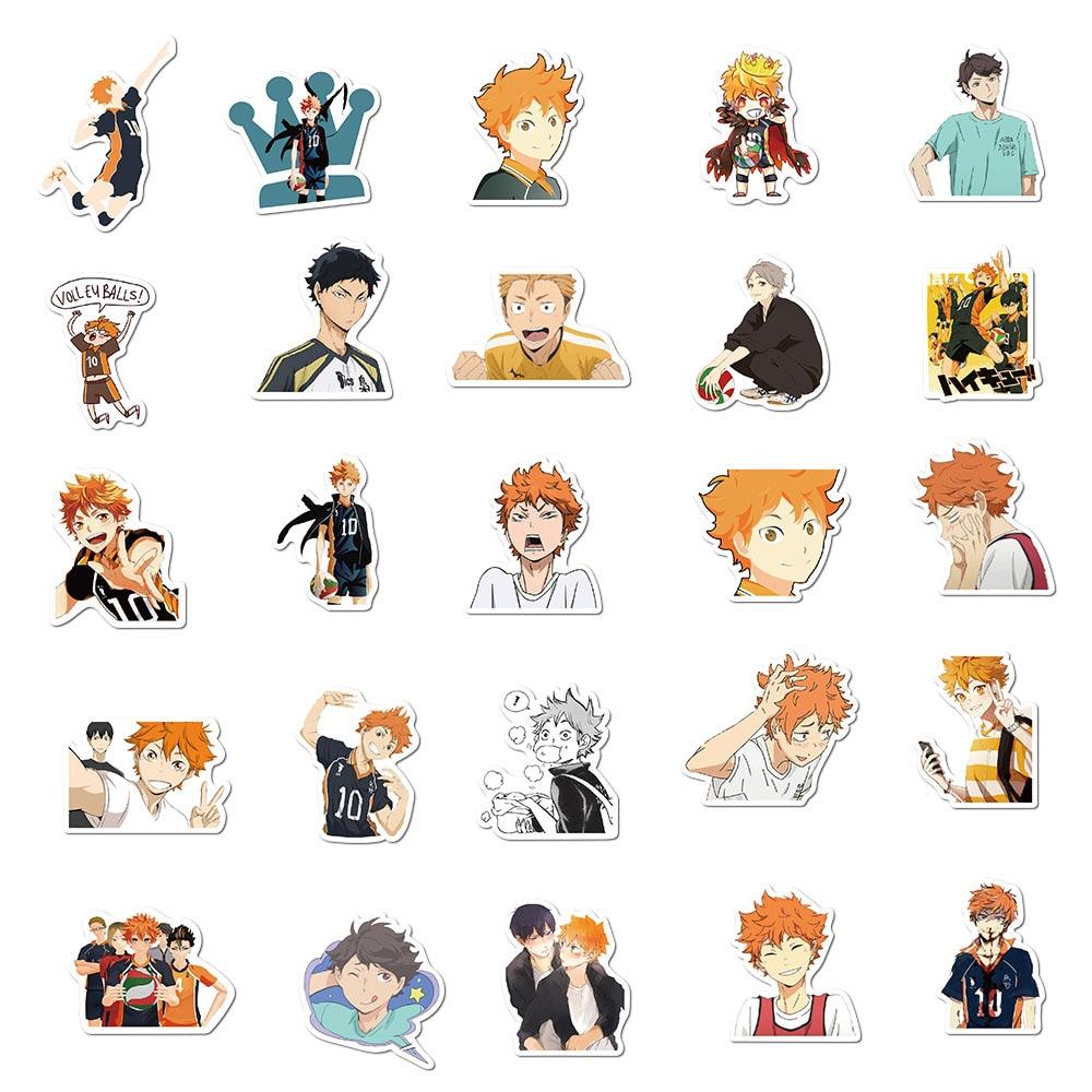 50 шт. в упаковке, мультяшные аниме-наклейки Haikyuu, водонепроницаемые, для автомобиля, гитары, багажа, скейтборда, ноутбука, милые, забавные, граффити, детские игрушки