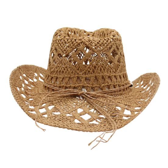 Соломенная ковбойская шляпа для мужчин женщин шляпа в западном стиле ковбойская шляпа с моделируемыми полями плетеная ажурная пляжная прибрежная шляпа от солнца