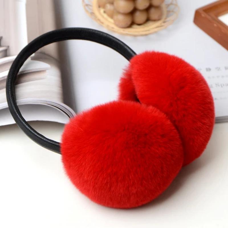 Rex Rabbit Fur Earmuffs for Women's Autumn and Winter Warmth Earmuffs and Ear Wraps Simple and Genuine Fur Ear Cover Ear Warmth