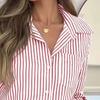 Женская рубашка с лацканами, длинным рукавом, однобортная, топы-рубашки с накладными карманами, в полоску, свободного кроя, повседневная рубашка для офисной леди