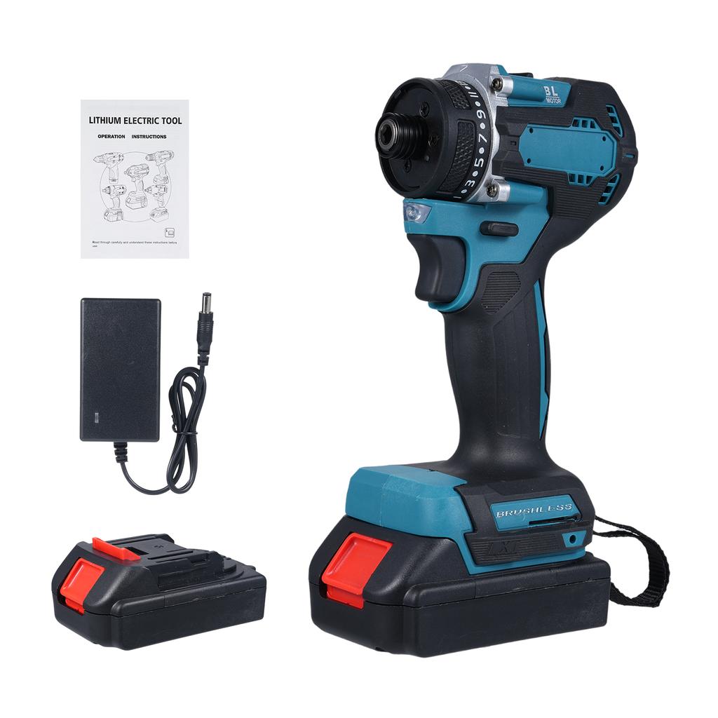 21V Lithium Drill Electric Cordless Screwdriver 55nm Torque Brushless Motor 2in1 Power Tool with 2