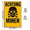 "German "Achtung Minen" Metal Sign, 20x30cm Military Decor.