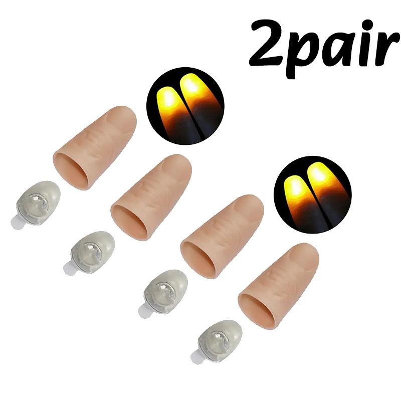 1/1/1pair Thumb Tip Finger Fake Magic Trick Funny Flashing Fingers Funny Prank Party Magician Accessories LED Glow Festival Gift