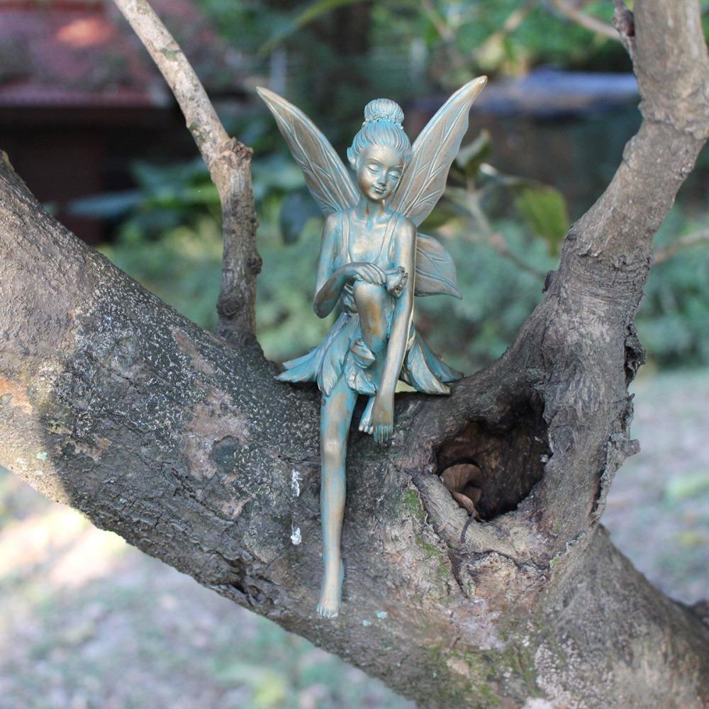 Retro Sitting Flower Fairy Figurine Resin Crafts Fairy Sculpture  Home Office Decor