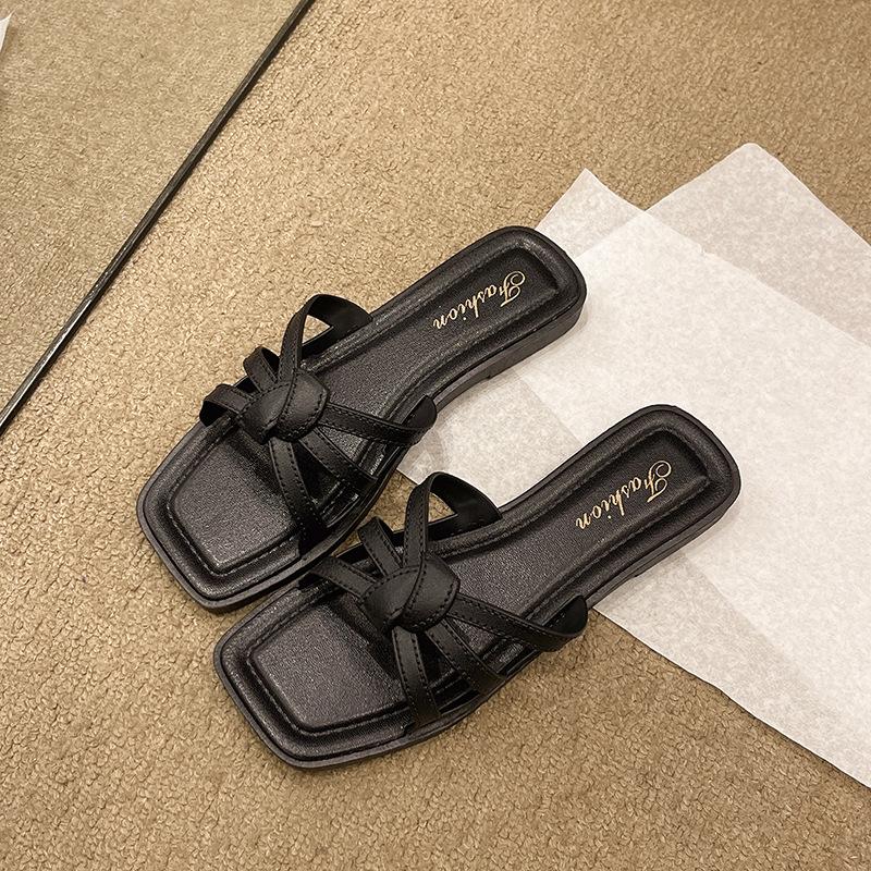 Леди стиль носить женские шлепанцы на плоской подошве летний стиль повседневные универсальные пляжные мягкая подошва нескользящие показывающие ноги тонкие женские шлепанцы