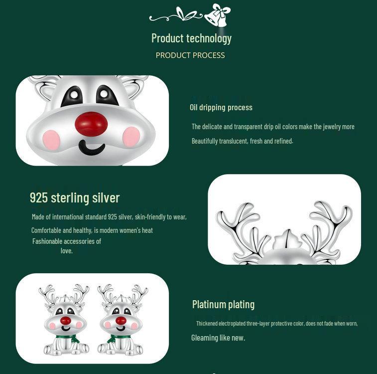 Yinziyun Reindeer Stud Earrings: Cute s925 Sterling Silver Deer Design - Perfect Christmas Gift for Women