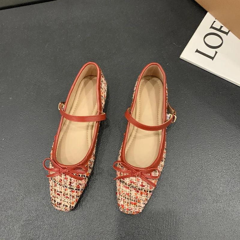 Элегантные туфли-лоферы 2024 Весна Женские однотонные туфли с пряжкой на мягкой подошве Женская мода Круглый носок Бабушкины туфли на плоской подошве Мокасины с бантом