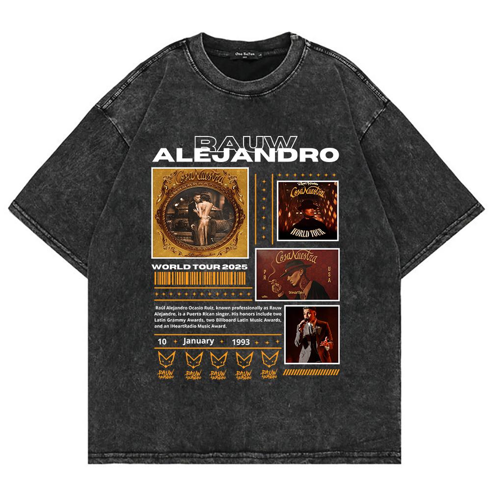 Cotton Tee Shirt Rauw Alejandro Coca Nuestra Tour 2025 TShirts Vintage Retro Men/women TShirt Oversize Mineral Wash Tops