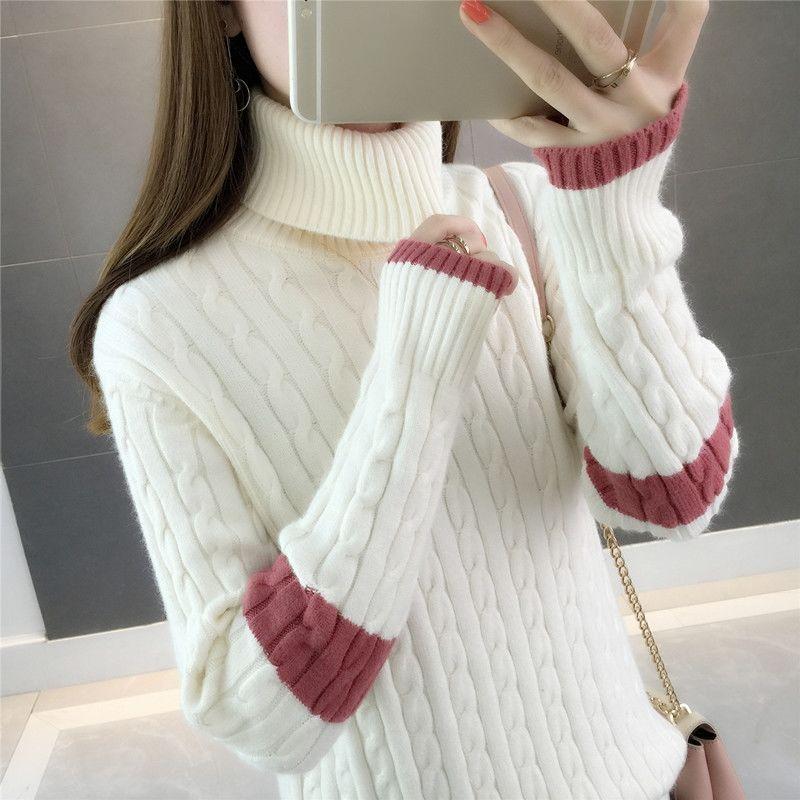 Толстый и теплый свитер с высоким воротником для женщин, свободный базовый вязаный свитер для осени и зимы