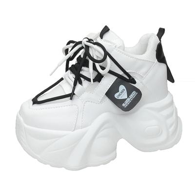 Модные новые женские кроссовки осень-весна на толстой подошве со шнуровкой на платформе, спортивная обувь для женщин, туфли на толстом каблуке высотой 9,5 см, женские кроссовки на танкетке