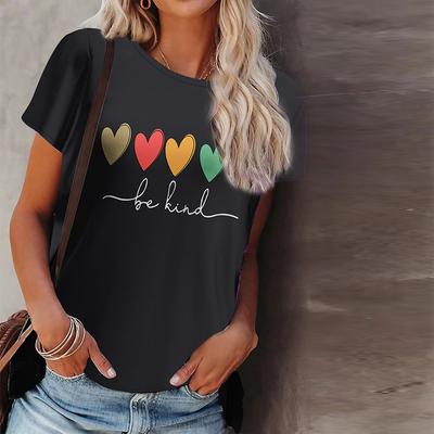 Женская летняя футболка с цветным принтом Love и короткими рукавами, повседневные топы с принтом