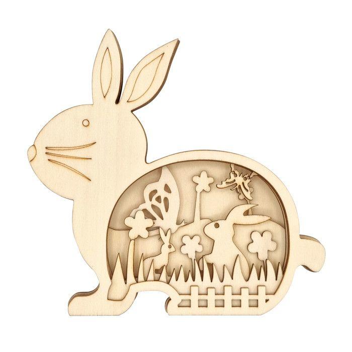 MégaCréa DIY - Scène en bois ciselé Lapin de Pâques 15 cm