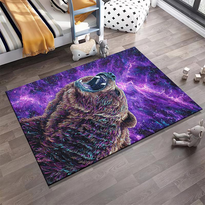 Roaring Grizzly Bear Printed Flannel Non-Slip Rug, Perfect for Rooms, Living Room, Home Decor, and Gifts