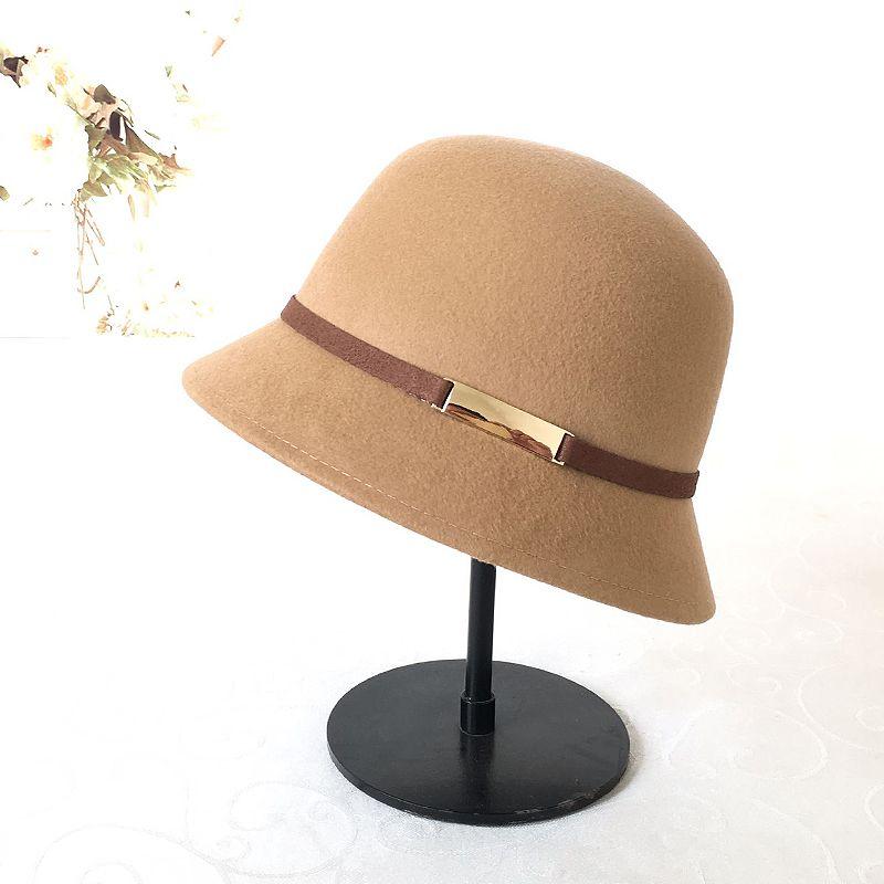 Женская шерстяная цилиндр кожаная отделка модная шерстяная шляпа-котелок черная шляпа