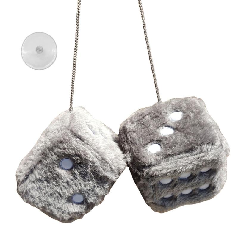 Подвесные игральные кости 3-дюймовые ретро квадратные зеркальные подвесные парные пушистые плюшевые игральные кости с точками для украшения интерьера автомобиля
