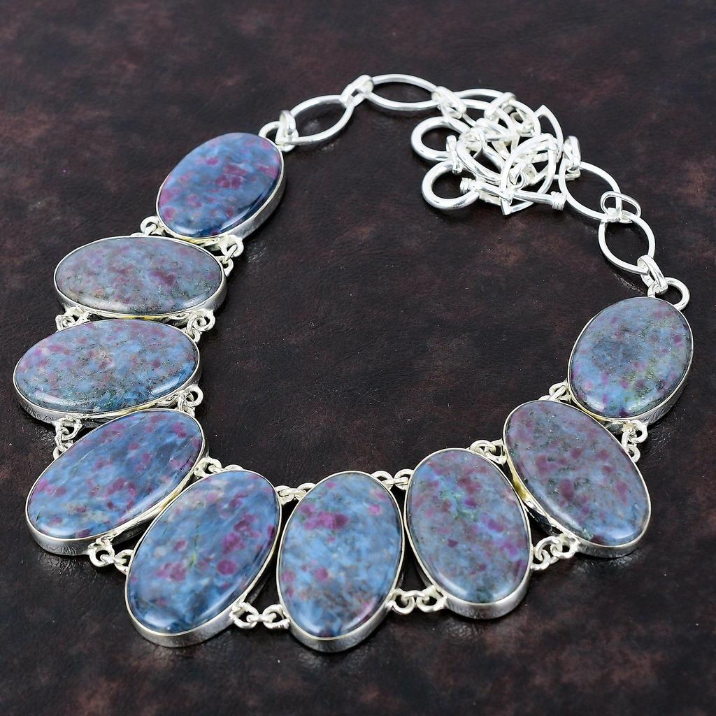 Рубиновое синее ожерелье с кианитом, ожерелье из стерлингового серебра 925 пробы, регулируемая цепочка, ожерелье, драгоценный камень, ювелирное изделие ручной работы, подарок для женщин, уникальные ювелирные изделия