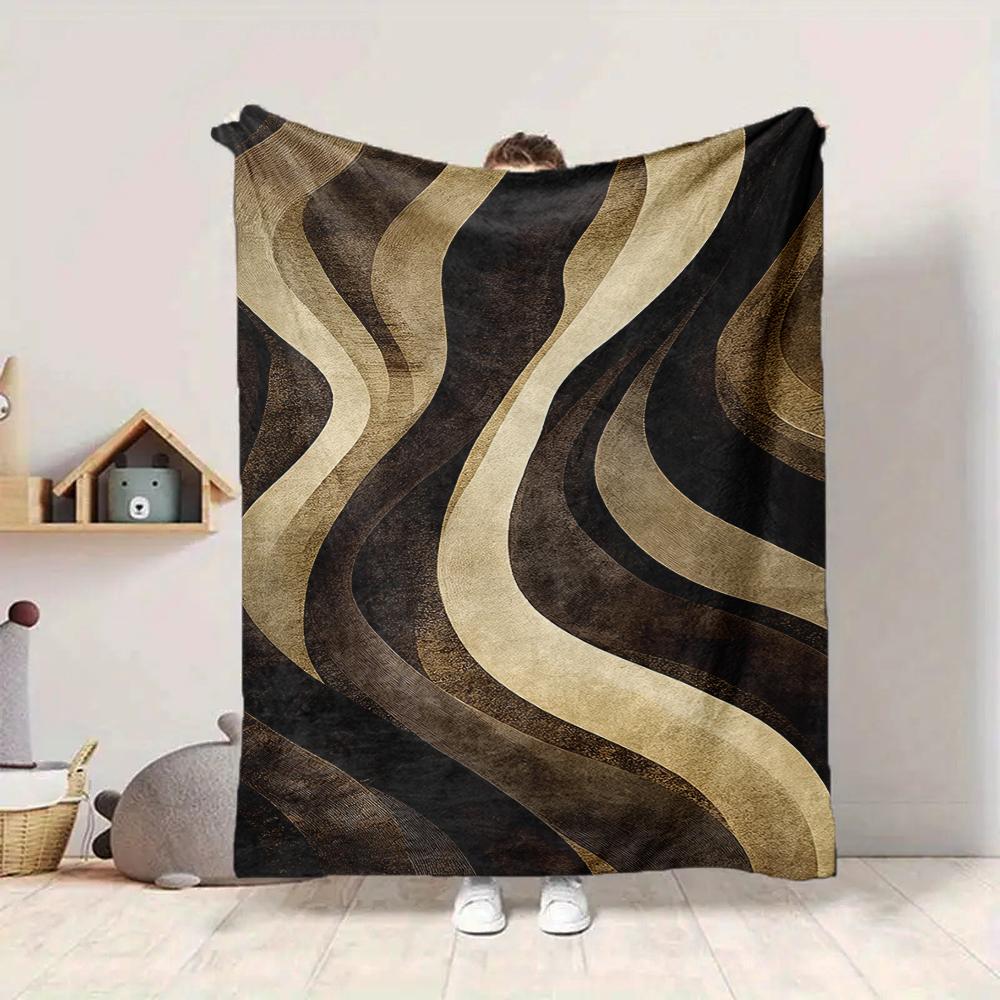 1Pc Abstract Wave Blanket Soft And Comfortable Casual Warm Camping Travel Christmas Halloween Xmas Gift M928645