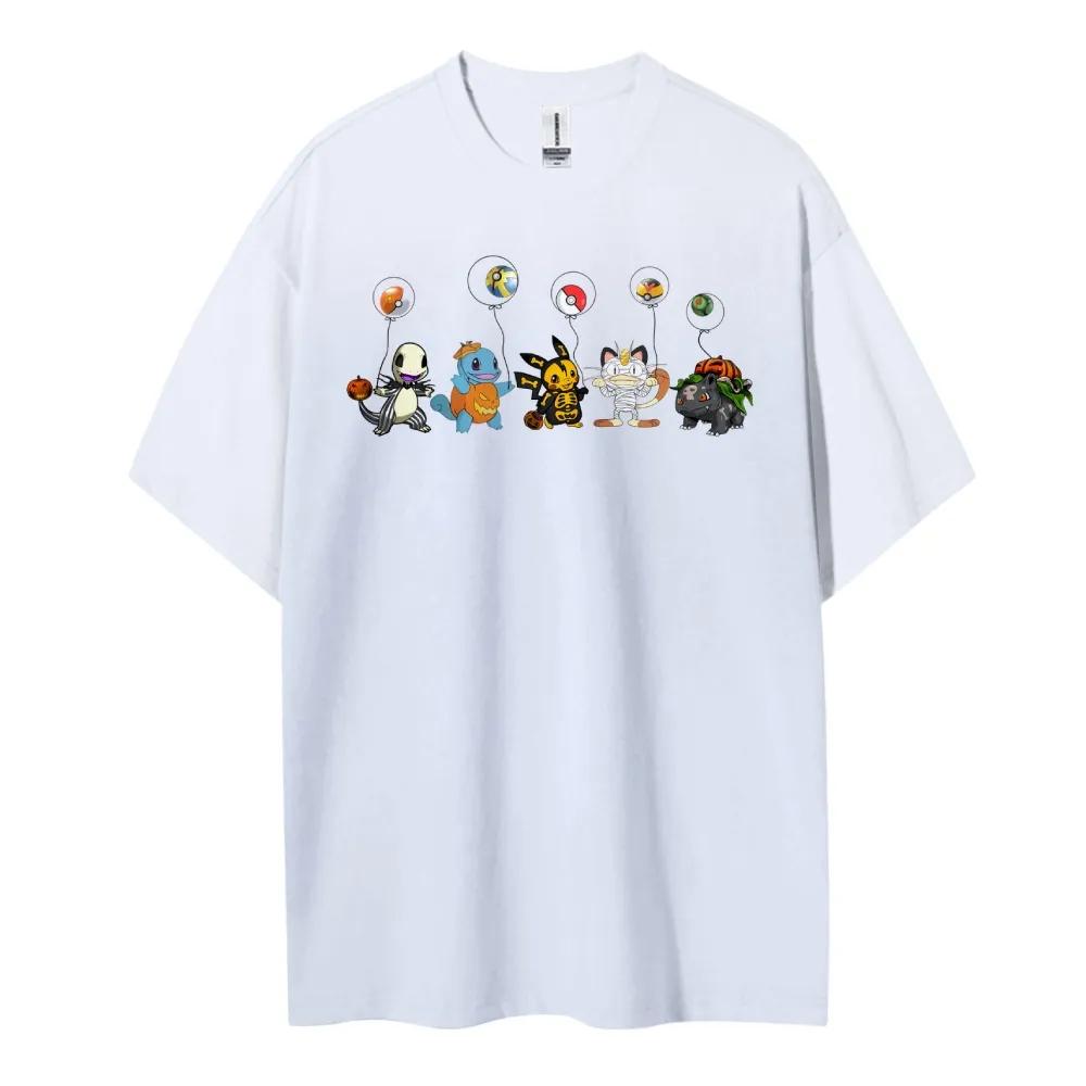 Новые принты Pokemon Новые мужские и женские футболки с коротким рукавом среднего и большого размера Детские футболки с коротким рукавом Чистый хлопок Круглый вырез Свободные топы